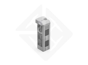 Gray drone battery with visible compartments and details on a white background.
