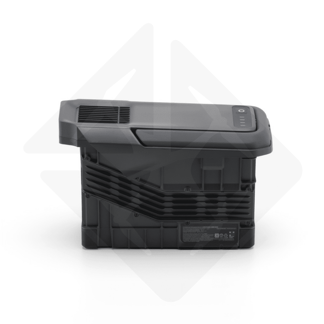 Large capacity grey battery on white background.
