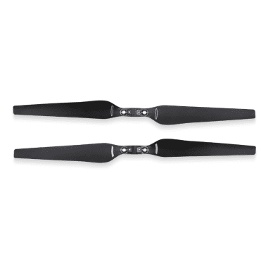 Two black drone propellers on a white background.