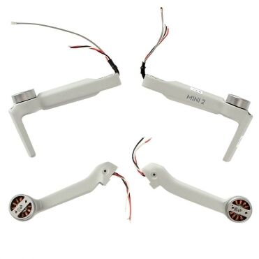 Vier Ersatzarme für die DJI Mini 2 Drohne, jeder mit sichtbaren Motoren und Drähten.