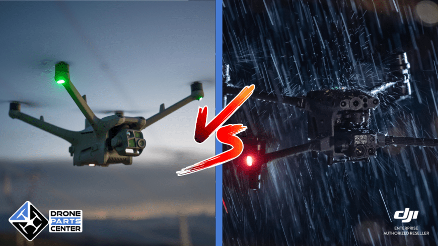 Comparaison de deux drones en vol et sous la pluie.