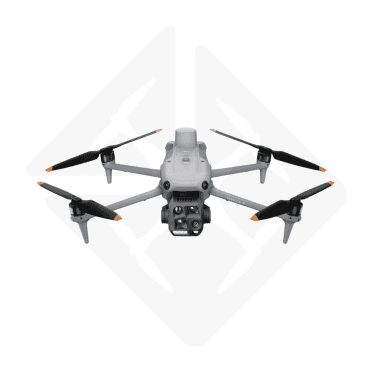Quadcopter drone with camera flying in white background, propellers visible.