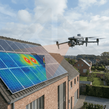 Drone inspecte panneaux solaires avec caméra thermique.
