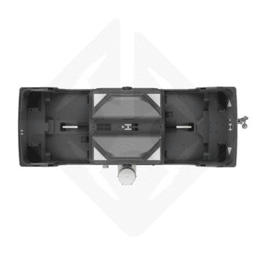 Vue de dessus d'un véhicule utilitaire avec un design fonctionnel et des compartiments internes.