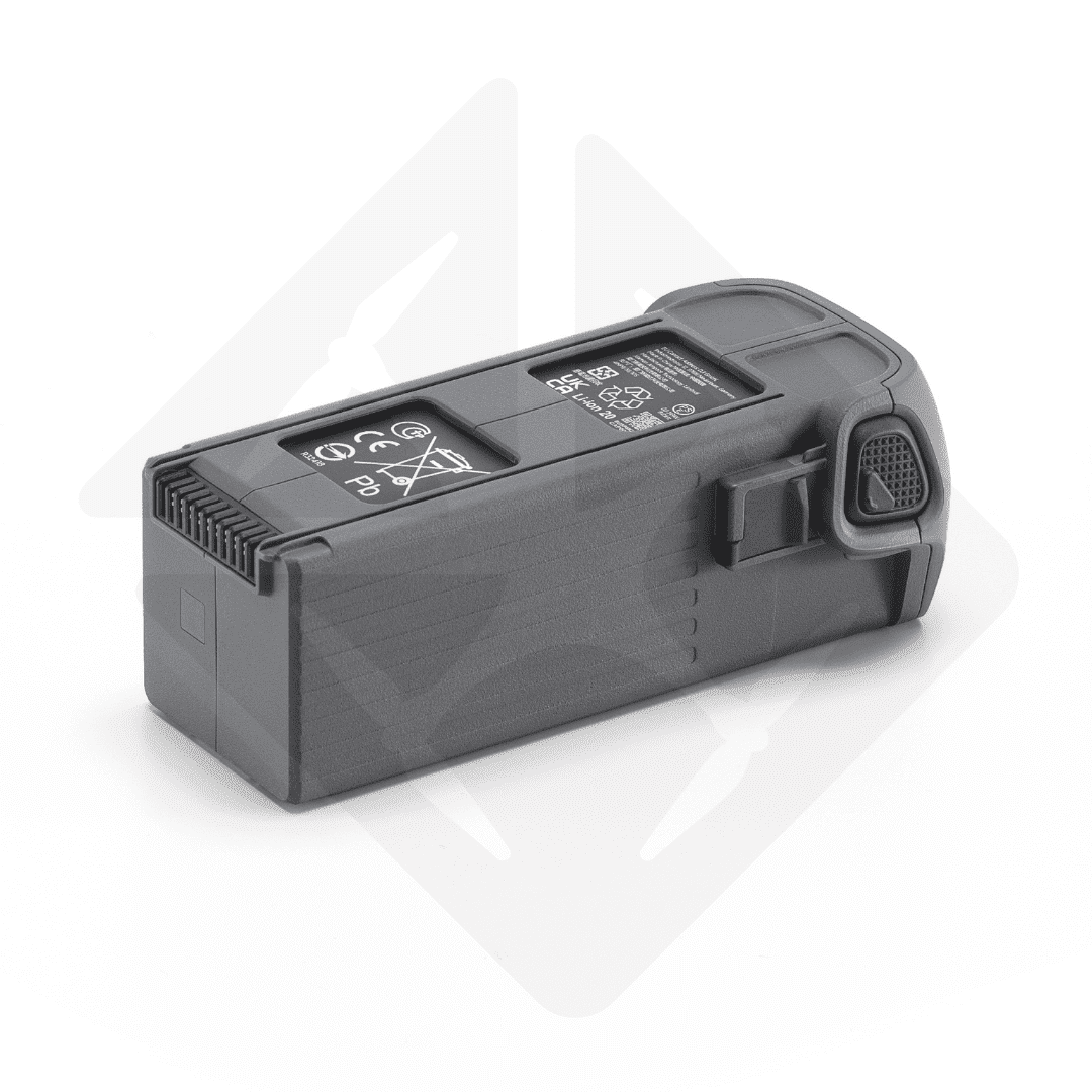 Graue Batterie fรผr Drohne auf weiรem Hintergrund.
