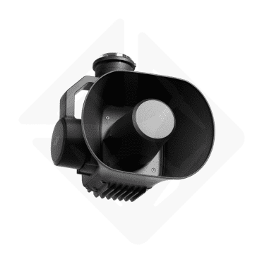 Zwarte luchtcamera met ronde DJI-lens.