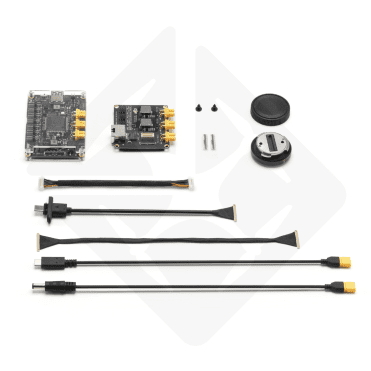 Kit de composants électroniques avec câbles et connecteurs.