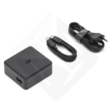 DJI charger set with power adapter and cables for electronic devices.