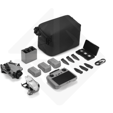 Drone accessory set with bag, batteries, propellers.