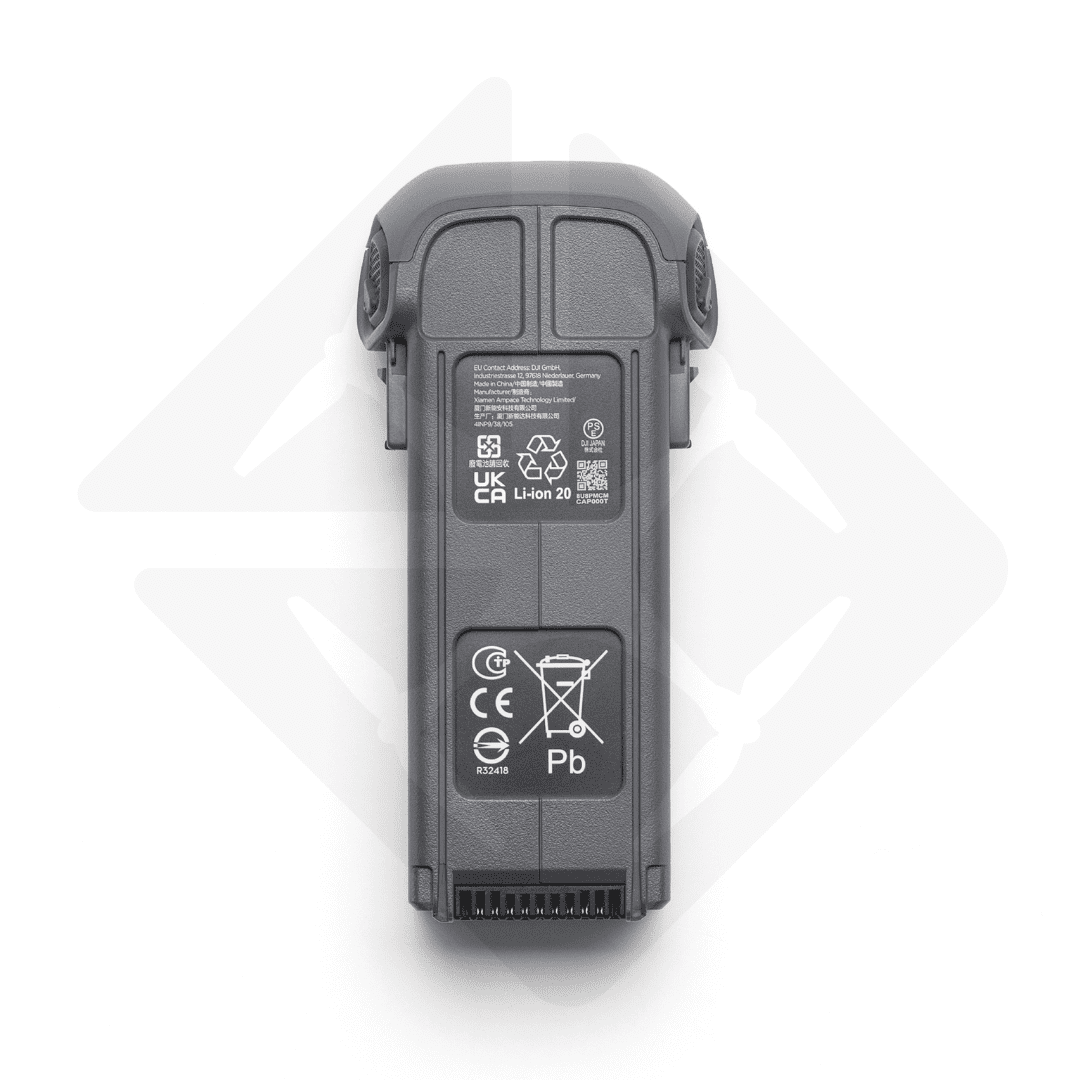 Lithium-ion battery with certificates and recycling symbols.