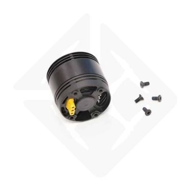 Moteur DJI Inspire 2 avec des vis de fixation à côté sur un fond blanc.
