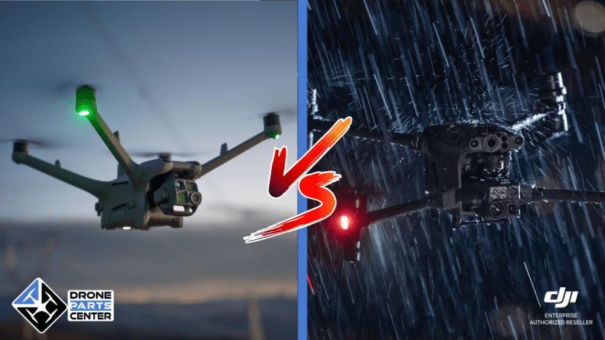 Comparison of two drones in flight and in the rain.