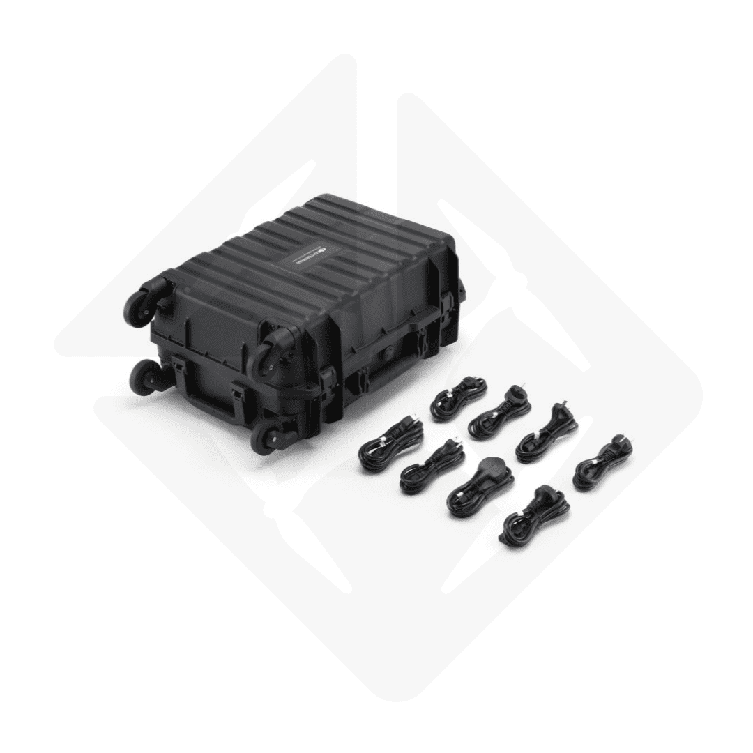 Black case with wheels and bent cables.