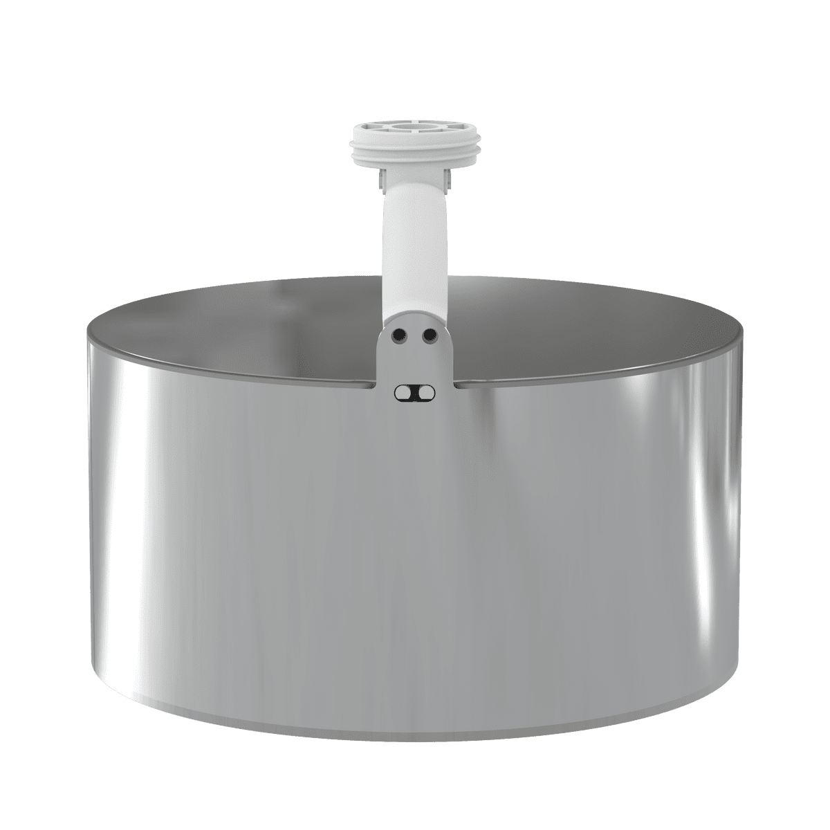 Metal lid with white handle.
